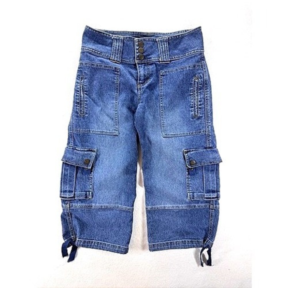 No Boundaries Cargo Capri Jeans Juniors 7 Denim Utility Y2K‎
